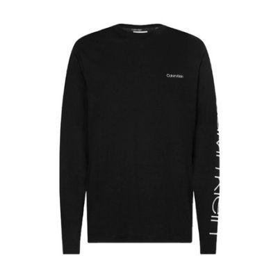  Calvin Klein мъжка черна блуза с дълъг ръкав и бродирано лого на ръкава 