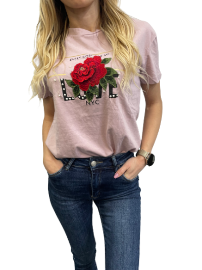 OVS дамска тениска с релефна роза